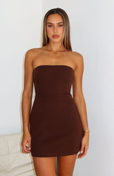 Keep Falling Strapless Mini Dress Chocolate