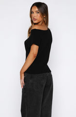 Finding Time Off Shoulder Knit Top Black