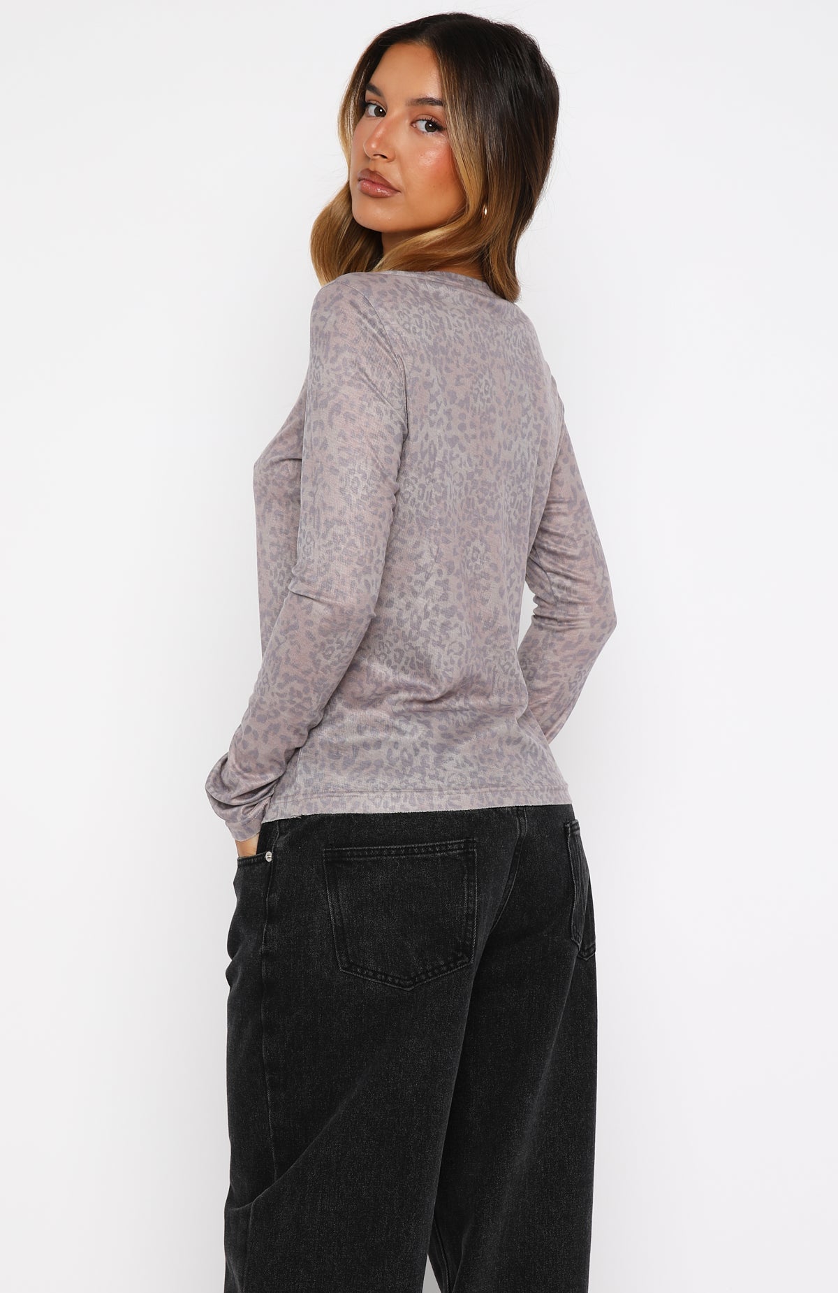 Courtside Seated Long Sleeve Top Leopard