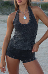 Desert Beats Halter Top Washed Black