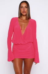 Half Moon Long Sleeve Mini Dress Coral Crush