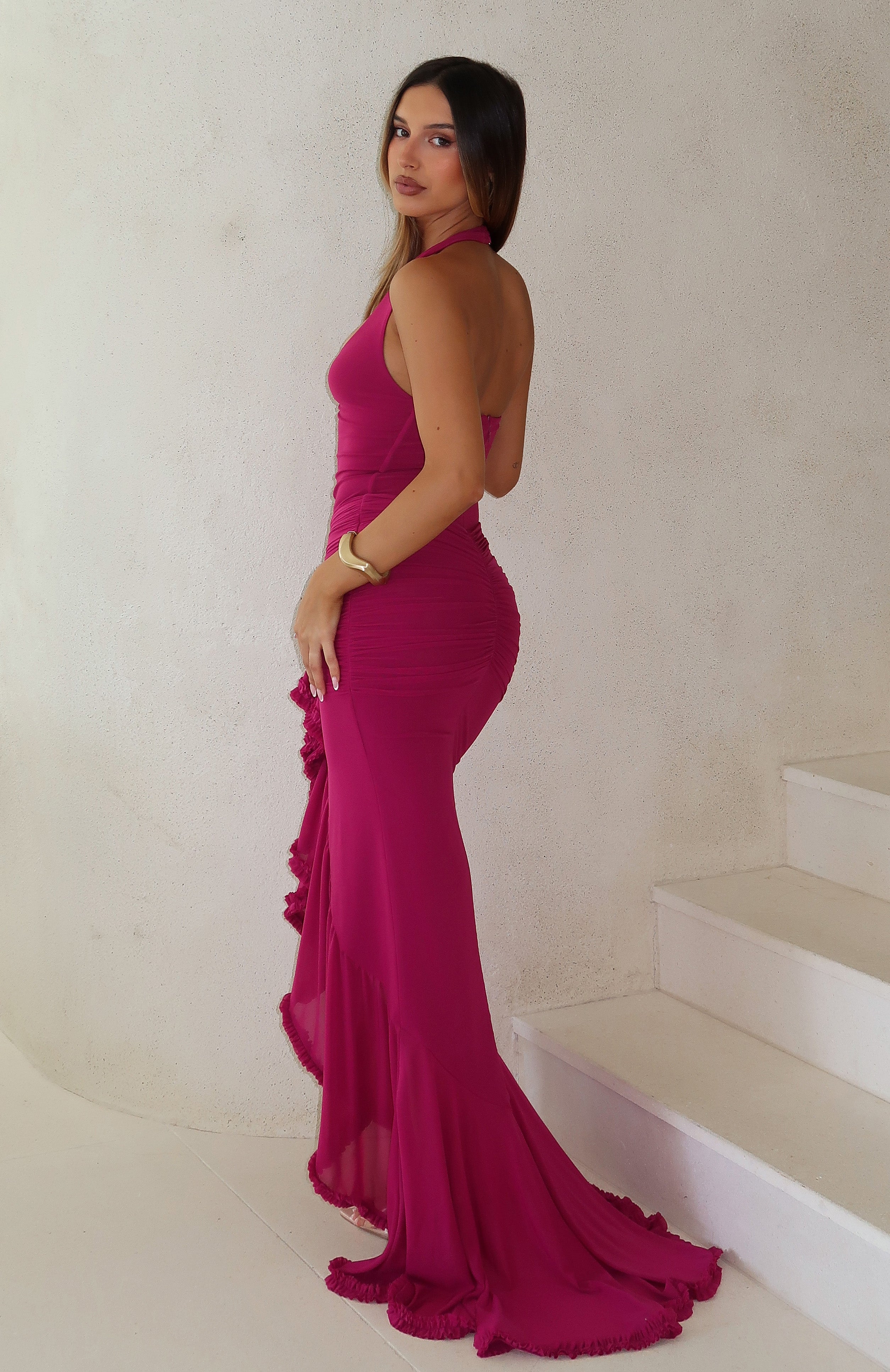 Main Character Energy Mesh Maxi Dress Fuchsia